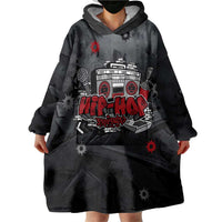 Hip Hop Streetwear Wearable Blanket Hoodie with Graffiti Boombox and Angel Bear Graphic in Urban Bullet Hole Design - Wonder Print Shop