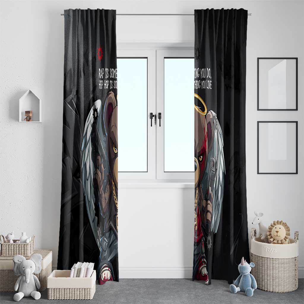 Hip Hop Streetwear Window Curtain with Graffiti Boombox and Angel Bear Graphic in Urban Bullet Hole Design - Wonder Print Shop