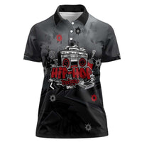 Hip Hop Streetwear Women Polo Shirt with Graffiti Boombox and Angel Bear Graphic in Urban Bullet Hole Design - Wonder Print Shop