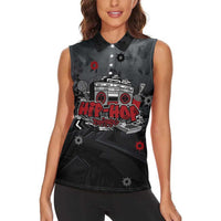 Hip Hop Streetwear Women Sleeveless Polo Shirt with Graffiti Boombox and Angel Bear Graphic in Urban Bullet Hole Design - Wonder Print Shop