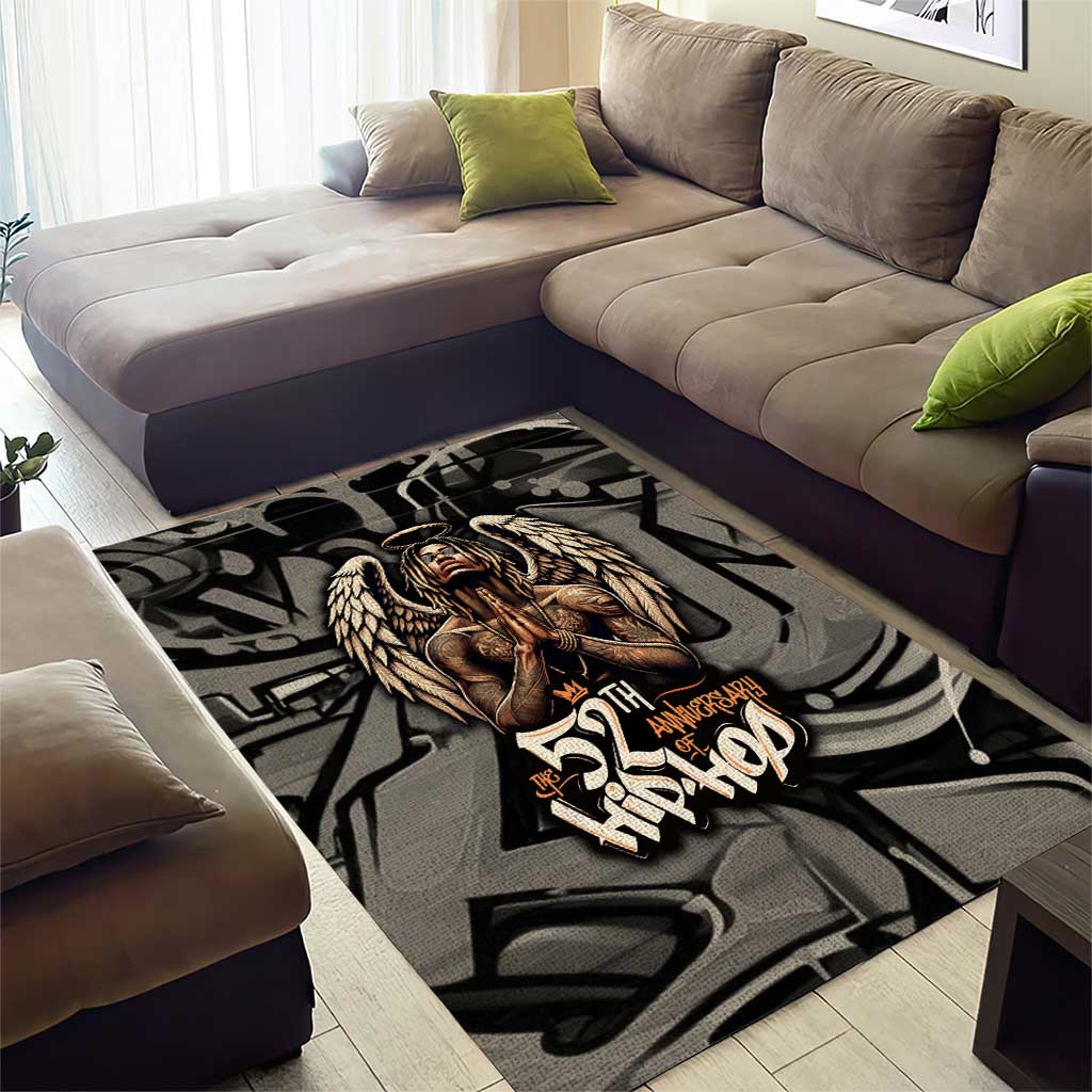 52th Anniversary Of Hiphop Celebration Area Rug with Praying Angel Graphic and Urban Graffiti Background - Wonder Print Shop