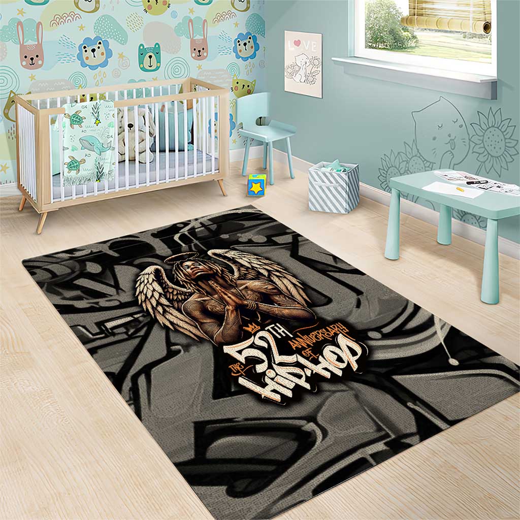 52th Anniversary Of Hiphop Celebration Area Rug with Praying Angel Graphic and Urban Graffiti Background - Wonder Print Shop