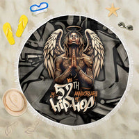 52th Anniversary Of Hiphop Celebration Beach Blanket with Praying Angel Graphic and Urban Graffiti Background - Wonder Print Shop