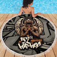 52th Anniversary Of Hiphop Celebration Beach Blanket with Praying Angel Graphic and Urban Graffiti Background - Wonder Print Shop