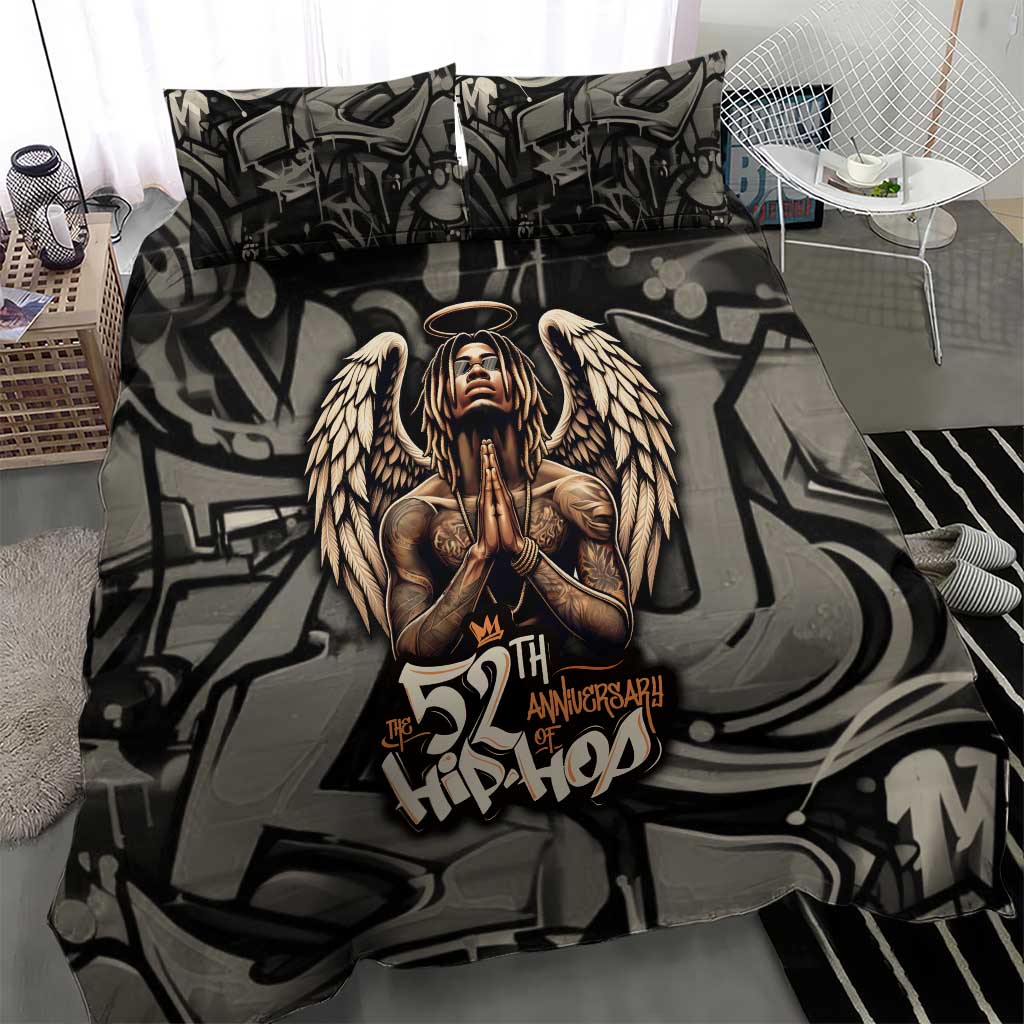 52th Anniversary Of Hiphop Celebration Bedding Set with Praying Angel Graphic and Urban Graffiti Background - Wonder Print Shop