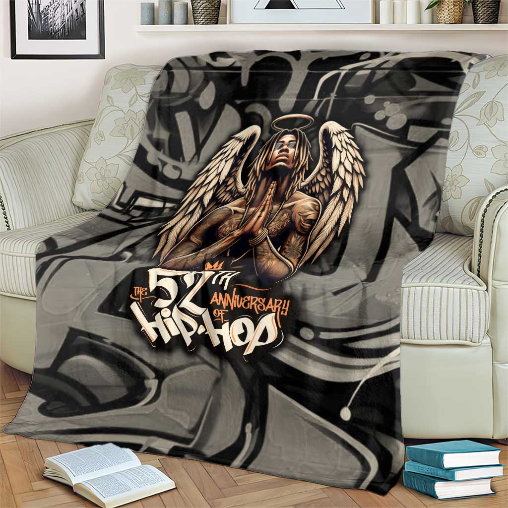 52th Anniversary Of Hiphop Celebration Blanket with Praying Angel Graphic and Urban Graffiti Background - Wonder Print Shop