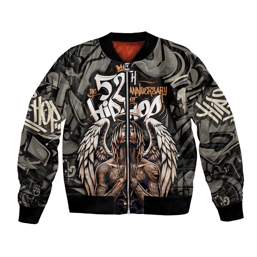 52th Anniversary Of Hiphop Celebration Bomber Jacket with Praying Angel Graphic and Urban Graffiti Background - Wonder Print Shop