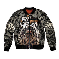52th Anniversary Of Hiphop Celebration Bomber Jacket with Praying Angel Graphic and Urban Graffiti Background - Wonder Print Shop