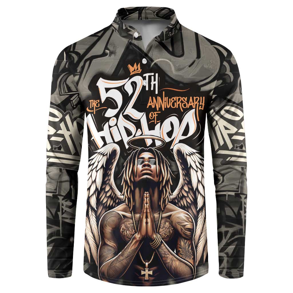52th Anniversary Of Hiphop Celebration Button Sweatshirt with Praying Angel Graphic and Urban Graffiti Background - Wonder Print Shop