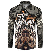 52th Anniversary Of Hiphop Celebration Button Sweatshirt with Praying Angel Graphic and Urban Graffiti Background - Wonder Print Shop