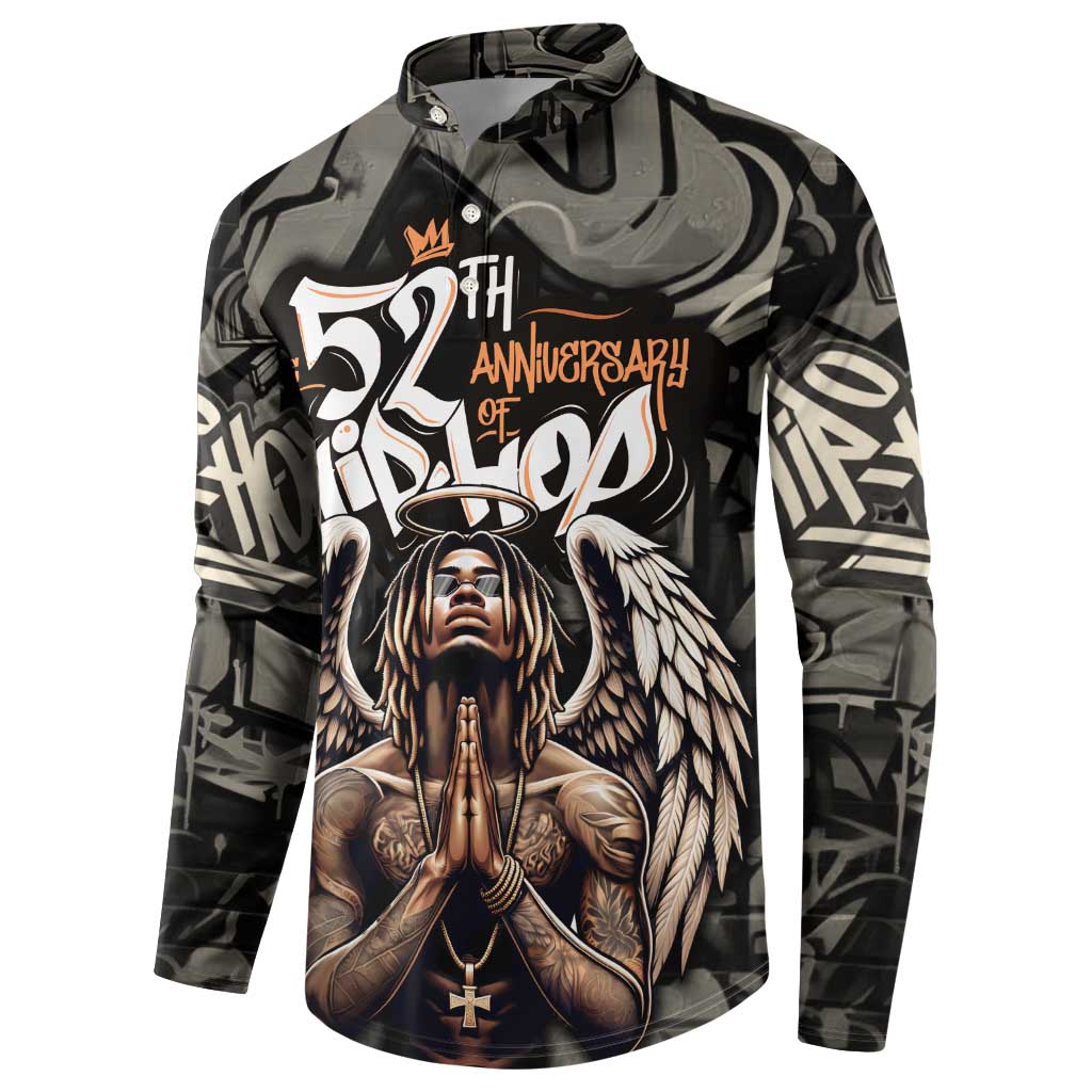 52th Anniversary Of Hiphop Celebration Button Sweatshirt with Praying Angel Graphic and Urban Graffiti Background - Wonder Print Shop