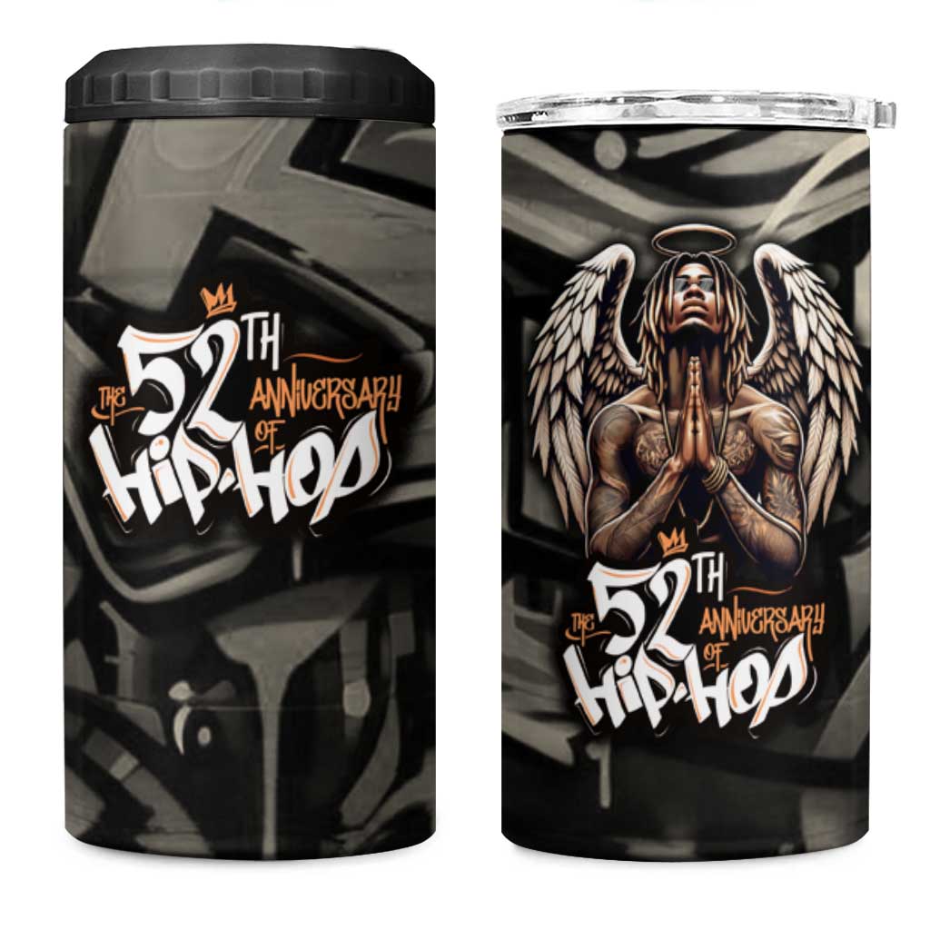 52th Anniversary Of Hiphop Celebration 4 in 1 Can Cooler Tumbler with Praying Angel Graphic and Urban Graffiti Background - Wonder Print Shop