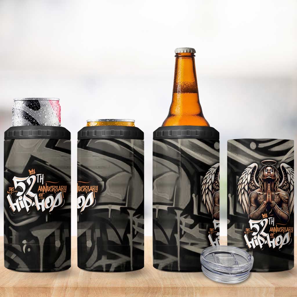 52th Anniversary Of Hiphop Celebration 4 in 1 Can Cooler Tumbler with Praying Angel Graphic and Urban Graffiti Background - Wonder Print Shop