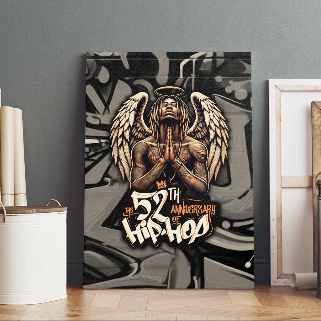 52th Anniversary Of Hiphop Celebration Canvas Wall Art with Praying Angel Graphic and Urban Graffiti Background - Wonder Print Shop