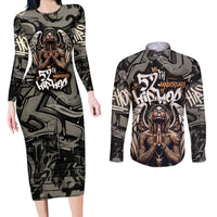 52th Anniversary Of Hiphop Celebration Couples Matching Long Sleeve Bodycon Dress and Long Sleeve Button Shirt with Praying Angel Graphic and Urban Graffiti Background - Wonder Print Shop