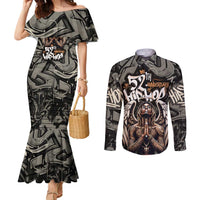 52th Anniversary Of Hiphop Celebration Couples Matching Mermaid Dress and Long Sleeve Button Shirt with Praying Angel Graphic and Urban Graffiti Background - Wonder Print Shop