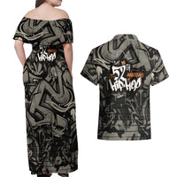 52th Anniversary Of Hiphop Celebration Couples Matching Off Shoulder Maxi Dress and Hawaiian Shirt with Praying Angel Graphic and Urban Graffiti Background - Wonder Print Shop