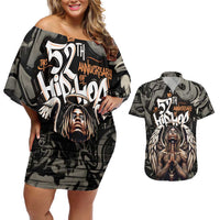 52th Anniversary Of Hiphop Celebration Couples Matching Off Shoulder Short Dress and Hawaiian Shirt with Praying Angel Graphic and Urban Graffiti Background - Wonder Print Shop