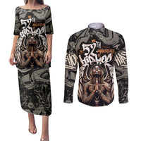 52th Anniversary Of Hiphop Celebration Couples Matching Puletasi and Long Sleeve Button Shirt with Praying Angel Graphic and Urban Graffiti Background - Wonder Print Shop