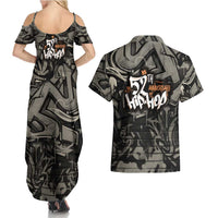 52th Anniversary Of Hiphop Celebration Couples Matching Summer Maxi Dress and Hawaiian Shirt with Praying Angel Graphic and Urban Graffiti Background - Wonder Print Shop