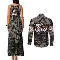 52th Anniversary Of Hiphop Celebration Couples Matching Tank Maxi Dress and Long Sleeve Button Shirt with Praying Angel Graphic and Urban Graffiti Background - Wonder Print Shop