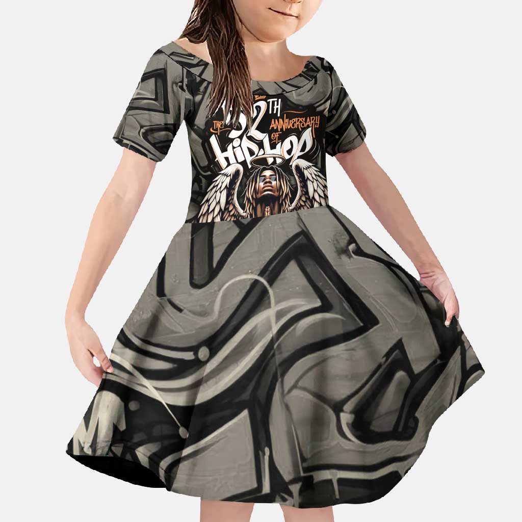 52th Anniversary Of Hiphop Celebration Family Matching Long Sleeve Bodycon Dress and Hawaiian Shirt with Praying Angel Graphic and Urban Graffiti Background - Wonder Print Shop