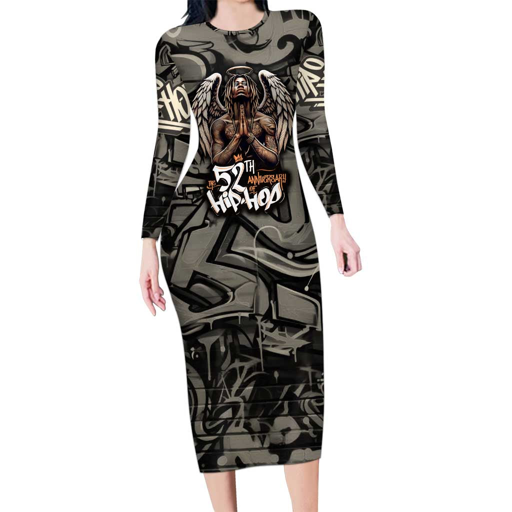 52th Anniversary Of Hiphop Celebration Family Matching Long Sleeve Bodycon Dress and Hawaiian Shirt with Praying Angel Graphic and Urban Graffiti Background - Wonder Print Shop