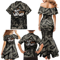 52th Anniversary Of Hiphop Celebration Family Matching Mermaid Dress and Hawaiian Shirt with Praying Angel Graphic and Urban Graffiti Background - Wonder Print Shop