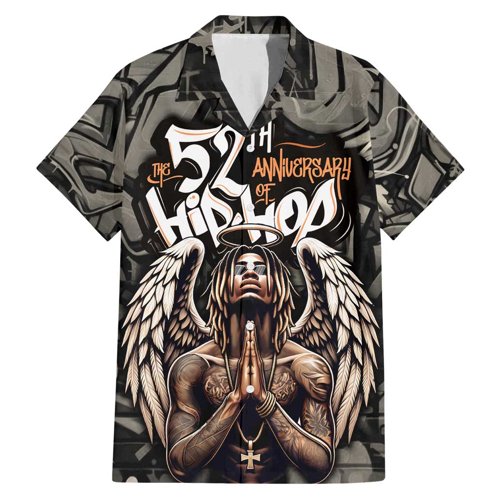 52th Anniversary Of Hiphop Celebration Family Matching Mermaid Dress and Hawaiian Shirt with Praying Angel Graphic and Urban Graffiti Background - Wonder Print Shop