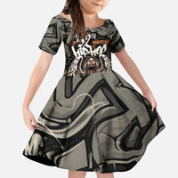 52th Anniversary Of Hiphop Celebration Family Matching Off The Shoulder Long Sleeve Dress and Hawaiian Shirt with Praying Angel Graphic and Urban Graffiti Background - Wonder Print Shop
