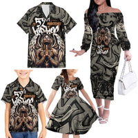 52th Anniversary Of Hiphop Celebration Family Matching Off The Shoulder Long Sleeve Dress and Hawaiian Shirt with Praying Angel Graphic and Urban Graffiti Background - Wonder Print Shop