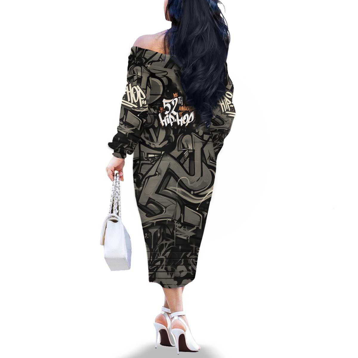 52th Anniversary Of Hiphop Celebration Family Matching Off The Shoulder Long Sleeve Dress and Hawaiian Shirt with Praying Angel Graphic and Urban Graffiti Background - Wonder Print Shop