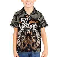 52th Anniversary Of Hiphop Celebration Family Matching Off The Shoulder Long Sleeve Dress and Hawaiian Shirt with Praying Angel Graphic and Urban Graffiti Background - Wonder Print Shop