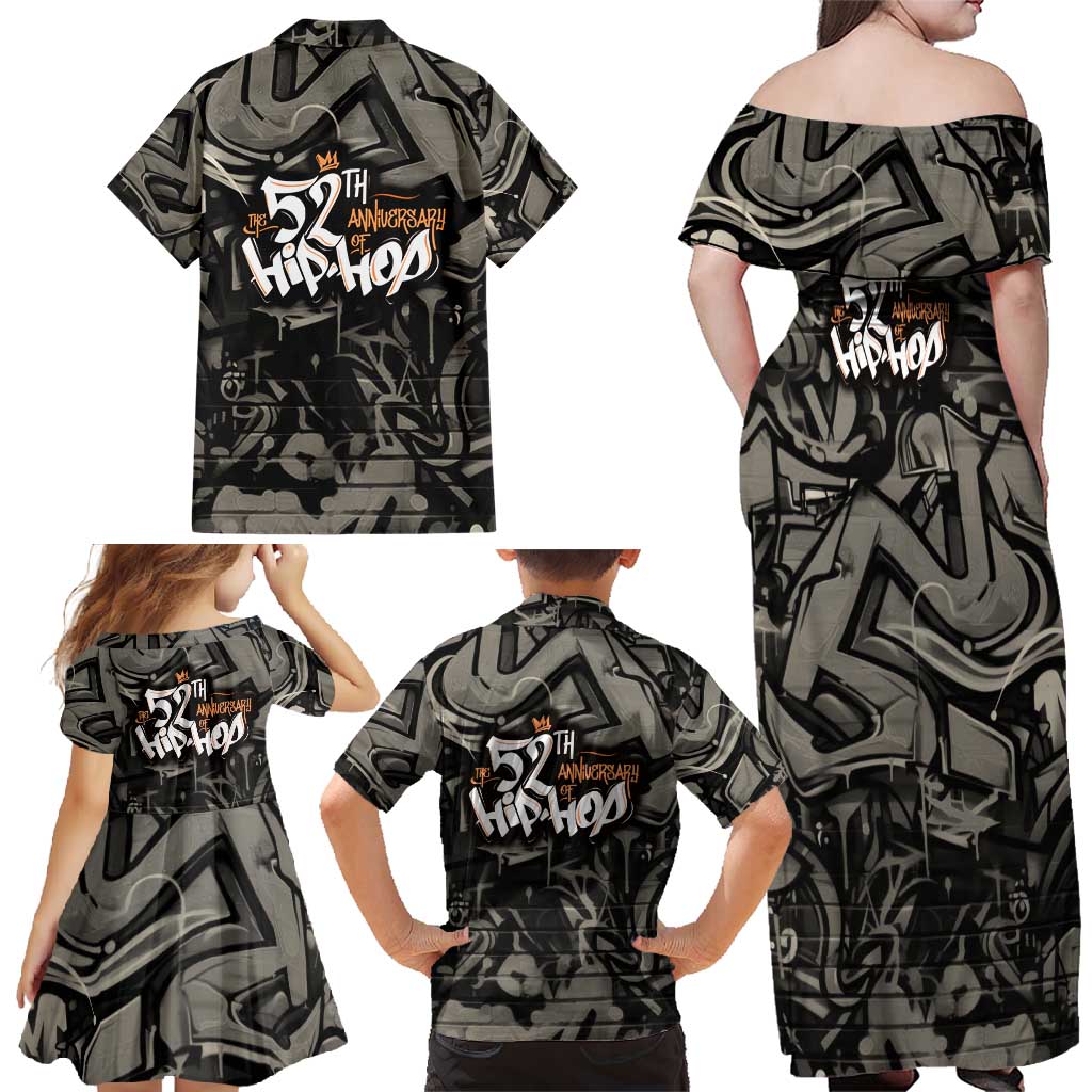 52th Anniversary Of Hiphop Celebration Family Matching Off Shoulder Maxi Dress and Hawaiian Shirt with Praying Angel Graphic and Urban Graffiti Background - Wonder Print Shop