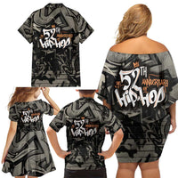 52th Anniversary Of Hiphop Celebration Family Matching Off Shoulder Short Dress and Hawaiian Shirt with Praying Angel Graphic and Urban Graffiti Background - Wonder Print Shop