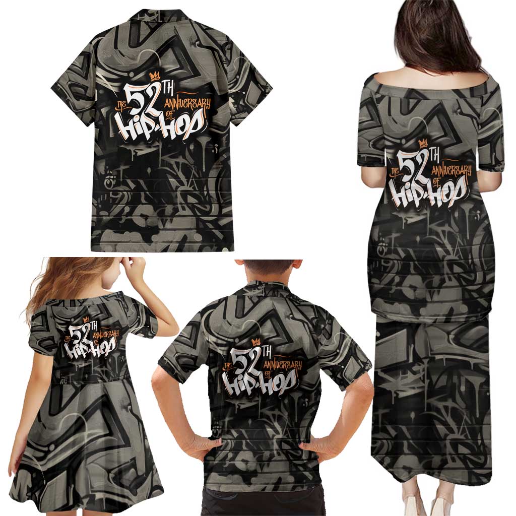 52th Anniversary Of Hiphop Celebration Family Matching Puletasi and Hawaiian Shirt with Praying Angel Graphic and Urban Graffiti Background - Wonder Print Shop