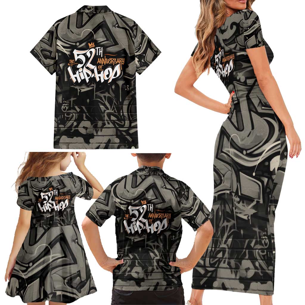 52th Anniversary Of Hiphop Celebration Family Matching Short Sleeve Bodycon Dress and Hawaiian Shirt with Praying Angel Graphic and Urban Graffiti Background - Wonder Print Shop