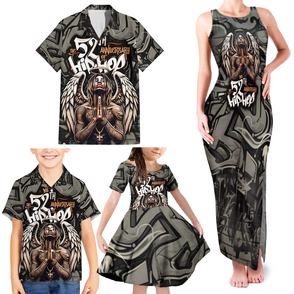 52th Anniversary Of Hiphop Celebration Family Matching Tank Maxi Dress and Hawaiian Shirt with Praying Angel Graphic and Urban Graffiti Background - Wonder Print Shop
