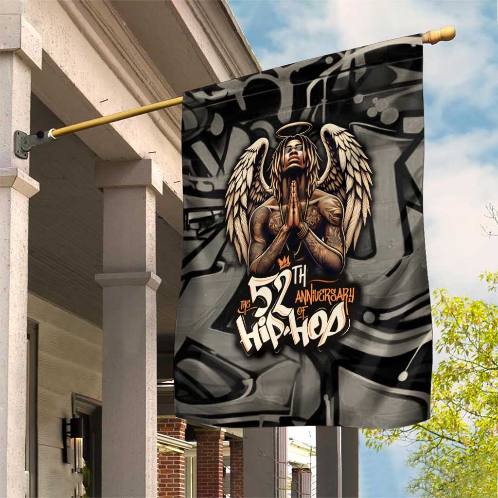 52th Anniversary Of Hiphop Celebration Garden Flag with Praying Angel Graphic and Urban Graffiti Background - Wonder Print Shop
