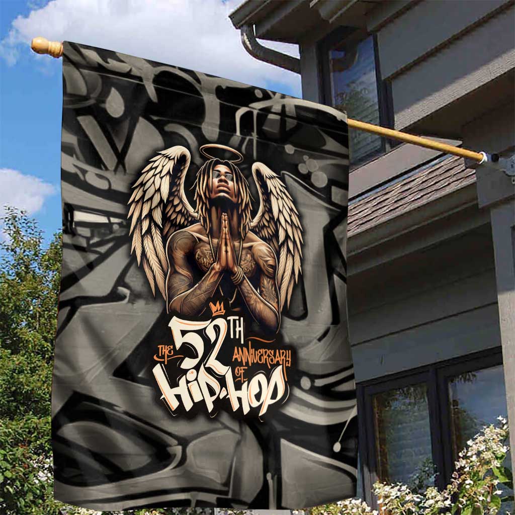 52th Anniversary Of Hiphop Celebration Garden Flag with Praying Angel Graphic and Urban Graffiti Background - Wonder Print Shop