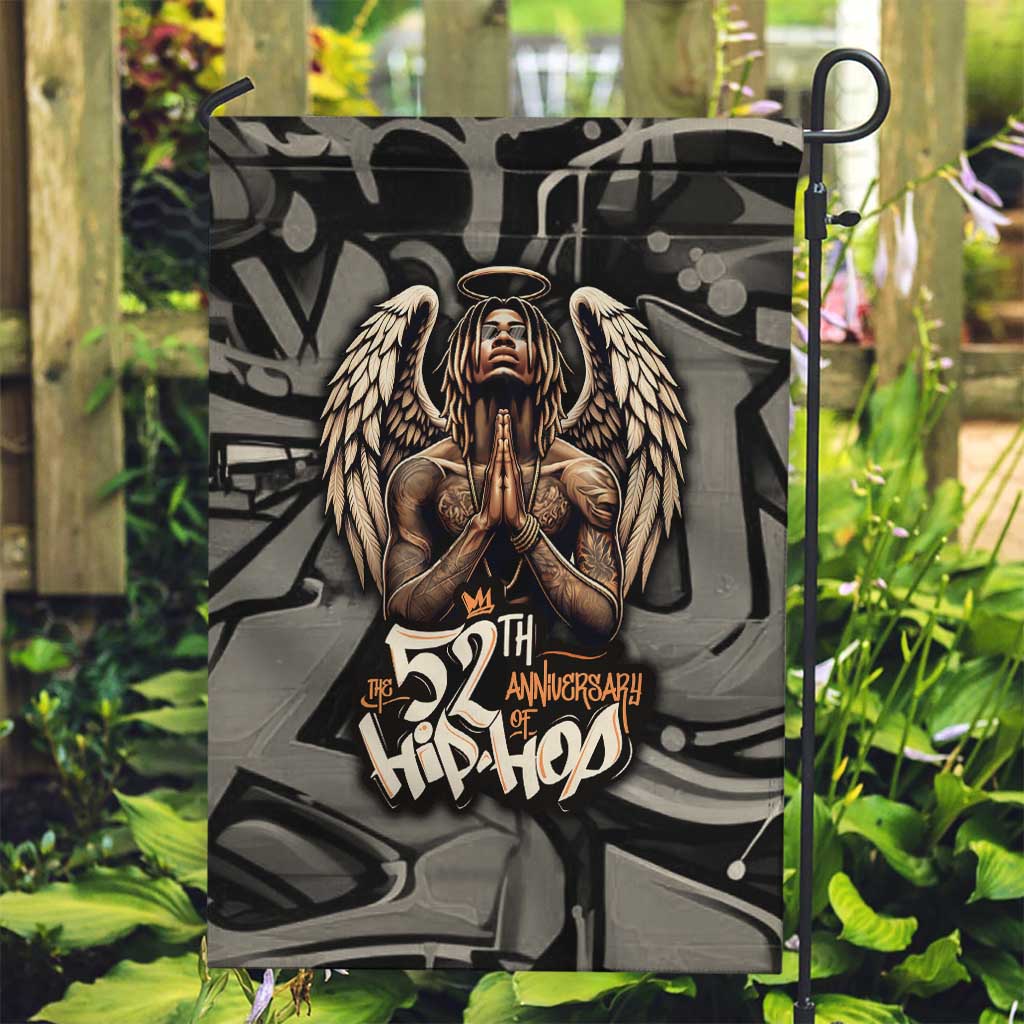 52th Anniversary Of Hiphop Celebration Garden Flag with Praying Angel Graphic and Urban Graffiti Background - Wonder Print Shop