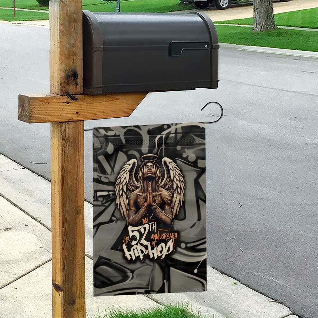 52th Anniversary Of Hiphop Celebration Garden Flag with Praying Angel Graphic and Urban Graffiti Background - Wonder Print Shop