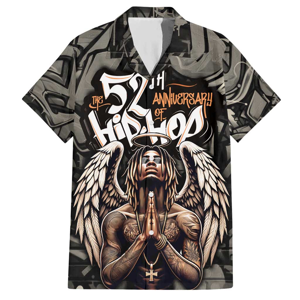 52th Anniversary Of Hiphop Celebration Hawaiian Shirt with Praying Angel Graphic and Urban Graffiti Background - Wonder Print Shop