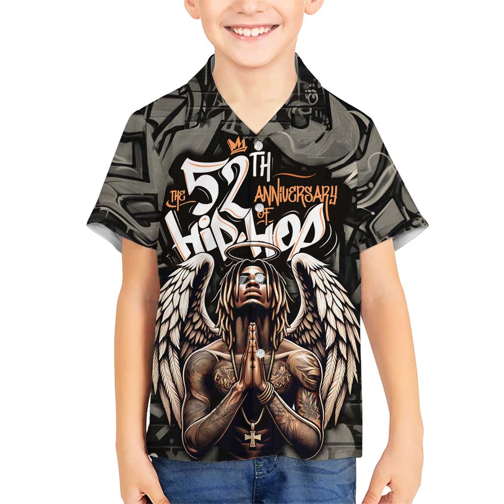 52th Anniversary Of Hiphop Celebration Hawaiian Shirt with Praying Angel Graphic and Urban Graffiti Background - Wonder Print Shop