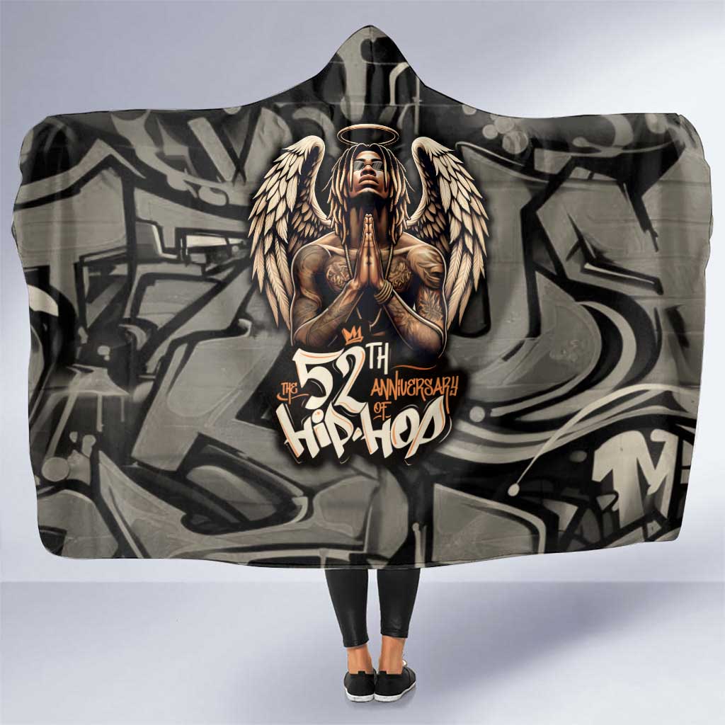 52th Anniversary Of Hiphop Celebration Hooded Blanket with Praying Angel Graphic and Urban Graffiti Background - Wonder Print Shop