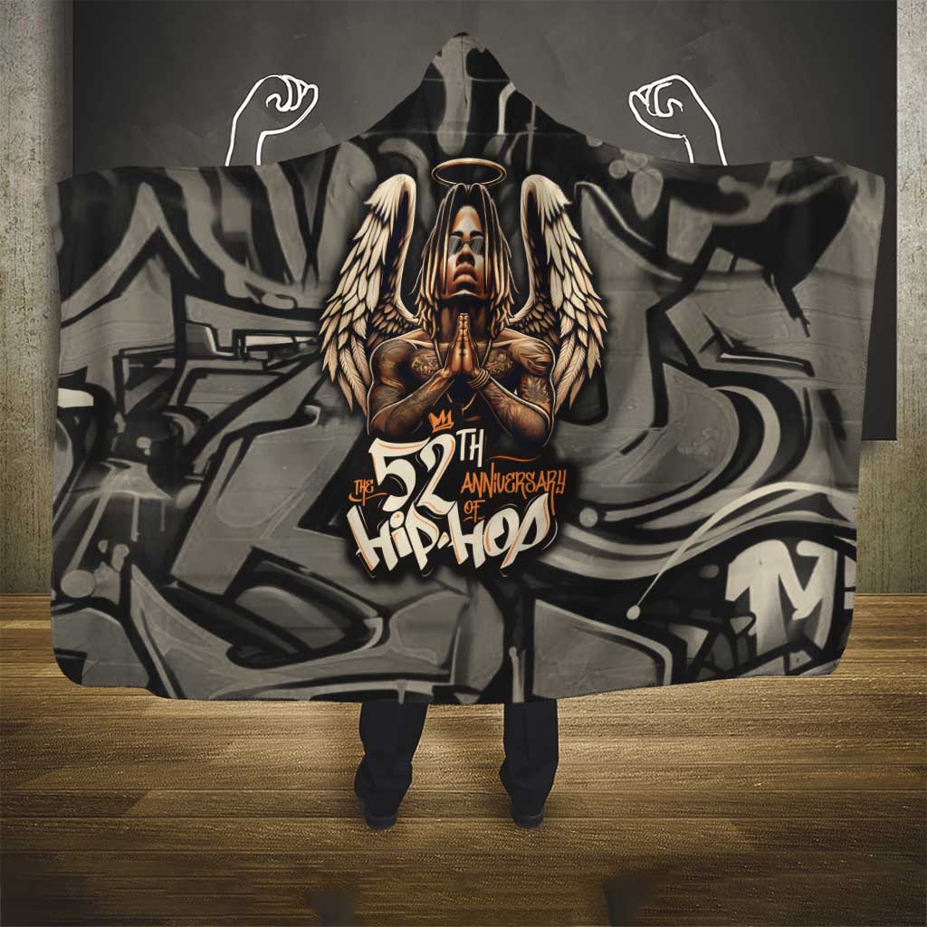 52th Anniversary Of Hiphop Celebration Hooded Blanket with Praying Angel Graphic and Urban Graffiti Background - Wonder Print Shop