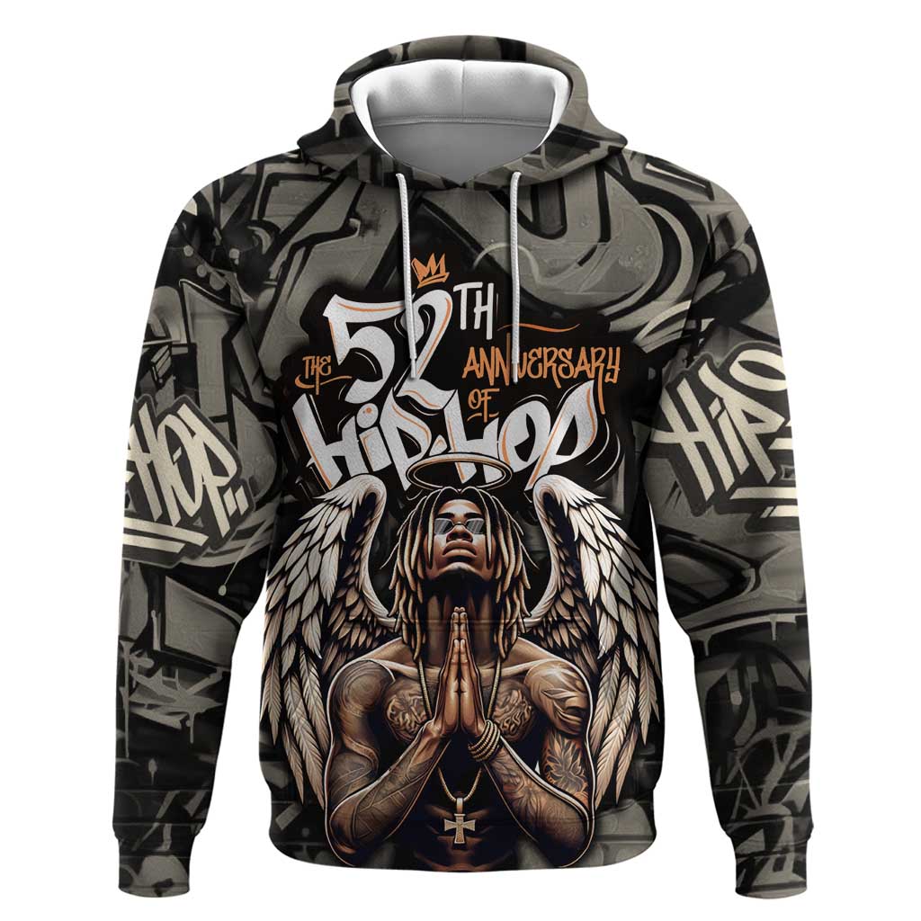 52th Anniversary Of Hiphop Celebration Hoodie with Praying Angel Graphic and Urban Graffiti Background - Wonder Print Shop