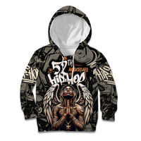 52th Anniversary Of Hiphop Celebration Kid Hoodie with Praying Angel Graphic and Urban Graffiti Background - Wonder Print Shop