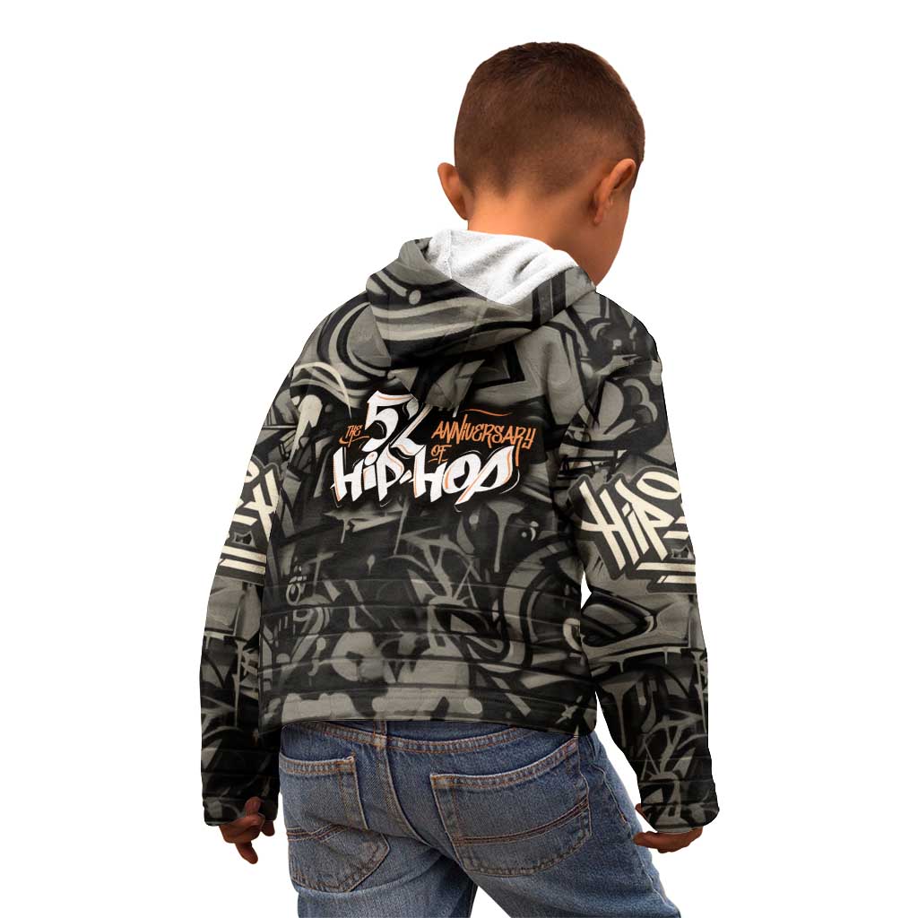 52th Anniversary Of Hiphop Celebration Kid Hoodie with Praying Angel Graphic and Urban Graffiti Background - Wonder Print Shop