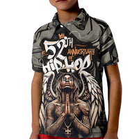 52th Anniversary Of Hiphop Celebration Kid Polo Shirt with Praying Angel Graphic and Urban Graffiti Background - Wonder Print Shop